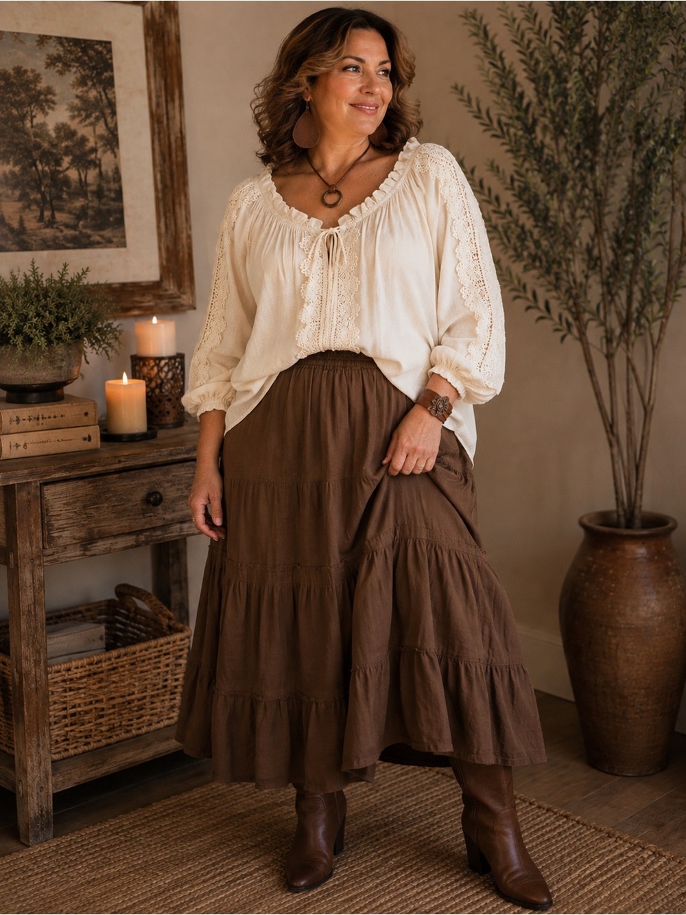 Blu Pepper Ivory Crochet-Trim Peasant Tunic